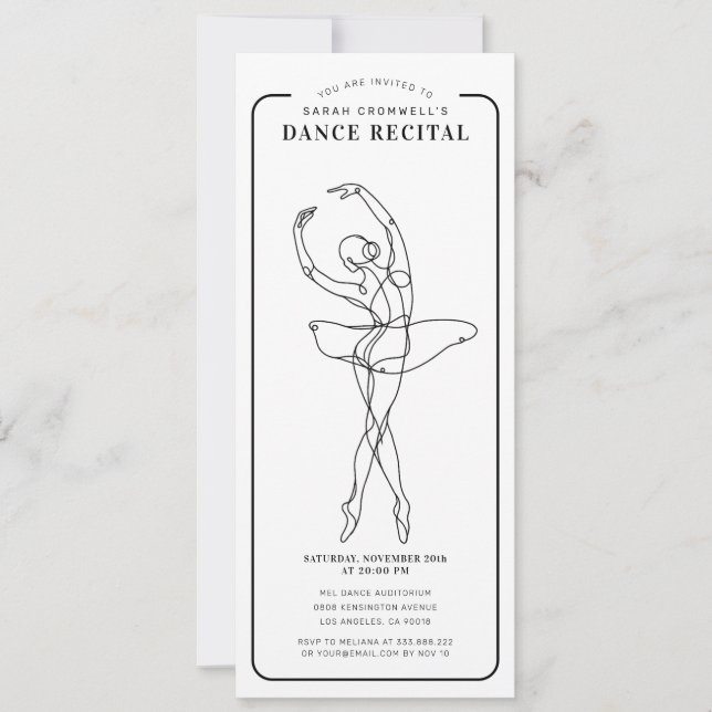 Minimalist Dance Recital Ticket Style Einladung (Vorderseite)