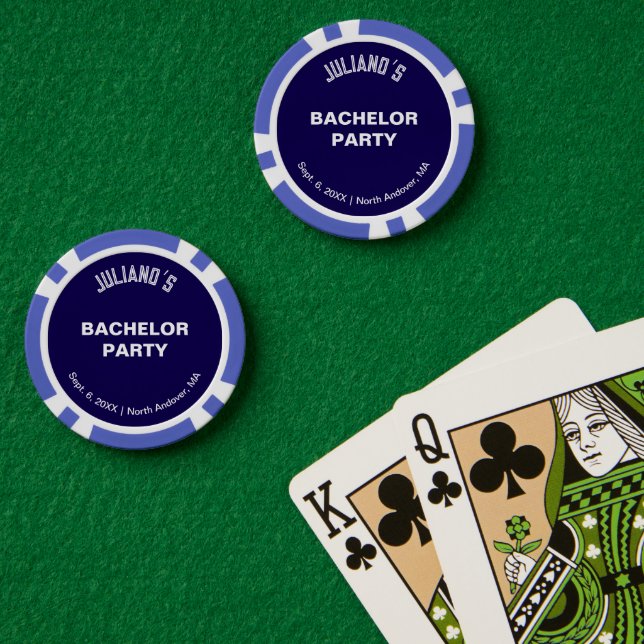 Minimalist Dark Blue Bachelor Party Poker Chips (Pokertisch (doppelt))