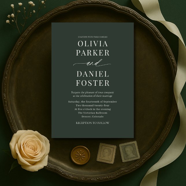 Minimalist Dark Moody Green Wedding Invitation Einladung (Von Creator hochgeladen)