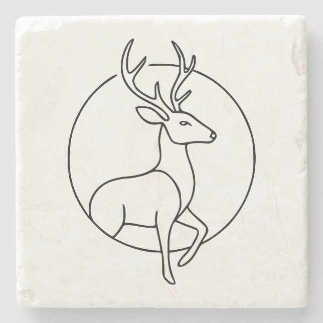 Minimalist Deer Line Art – Forest Animal Art Steinuntersetzer (Vorderseite)