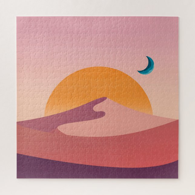 Minimalist Desert Sunset Moon Landscape Puzzle (Vertikal)