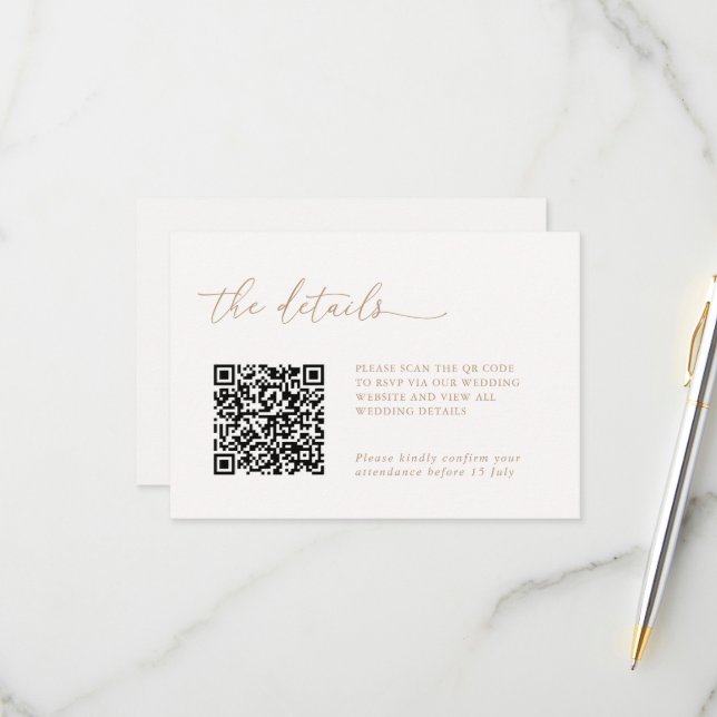 Minimalist Details & QR Code Wedding RSVP Card (Vorderseite/Rückseite Beispiel)