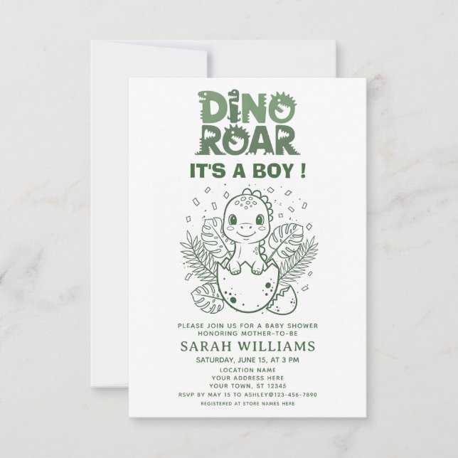 minimalist Dinosaur Baby Shower party boy Roar Einladung (Vorderseite)