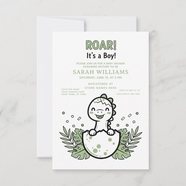 minimalist Dinosaur Baby Shower party boy Roar Einladung (Vorderseite)