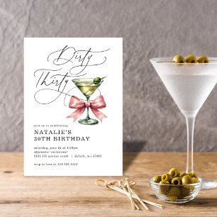 Minimalist Dirty Thirty Martini Rosa Schleife Gebu Einladung