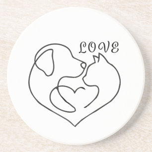 Minimalist Dog and Cat Heart - One Line Art Design Getränkeuntersetzer