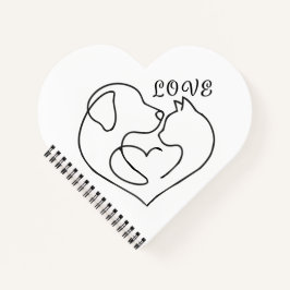 Minimalist Dog and Cat Heart - One Line Art Design Notizbuch