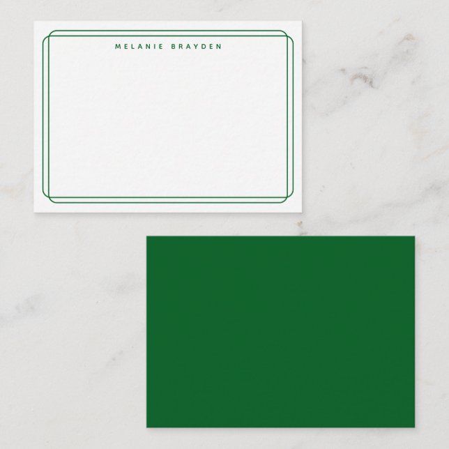 Minimalist Double Curve Forest Green Border Name Mitteilungskarte (Vorne/Hinten)