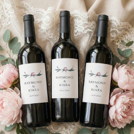 Minimalist Dusky Pink Peony Floral Wedding Weinetikett