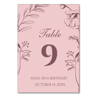 Minimalist Dustiges Rosa Floral 30. Geburtstag Tischnummer