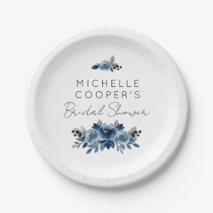 Minimalist Dusty Blue and Navy Floral Pappteller