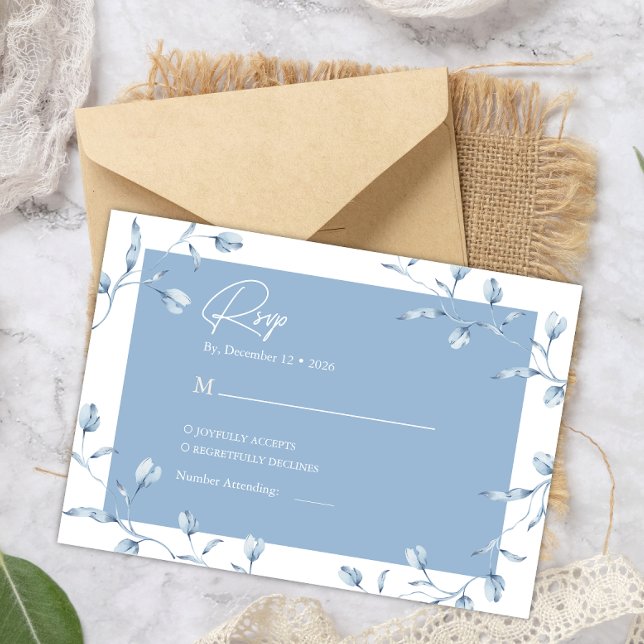 Minimalist Dusty Blue Chinoiserie Floral Wedding Begleitkarte (Von Creator hochgeladen)
