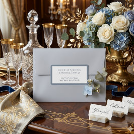 Minimalist Dusty Blue Elegant Monogram Wedding Adressaufkleber