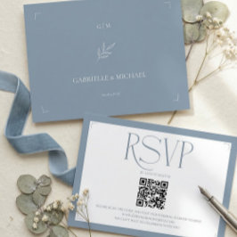 Minimalist Dusty Blue Elegant Monogram Wedding RSVP Karte