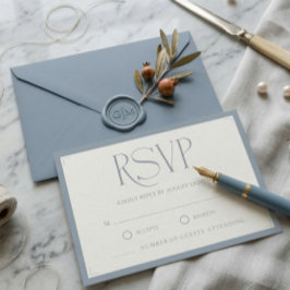 Minimalist Dusty Blue Elegant Monogram Wedding RSVP Karte