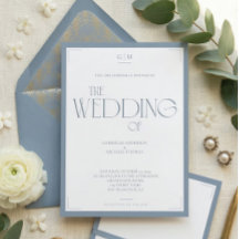 Minimalist Dusty Blue Elegantes Monogramm Hochzeit