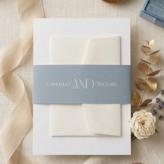 Minimalist Dusty Blue Elegantes Monogramm Hochzeit Einladungsbanderole