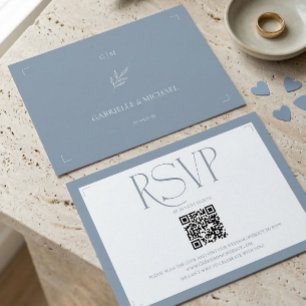 Minimalist Dusty Blue Elegantes Monogramm Hochzeit RSVP Karte
