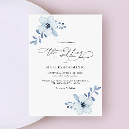 Minimalist Dusty Blue Floral Boho Wedding Einladung
