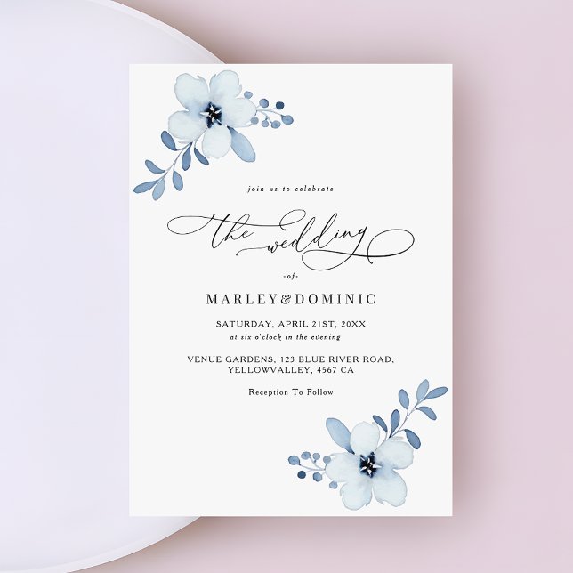 Minimalist Dusty Blue Floral Boho Wedding Einladung (Von Creator hochgeladen)
