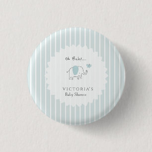 Minimalist Dusty Blue Oh Baby Elefant Baby Shower Button