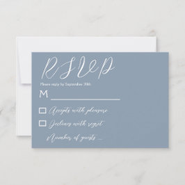 Minimalist Dusty Blue Wedding RSVP Karte