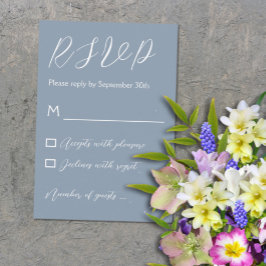 Minimalist Dusty Blue Wedding RSVP Karte