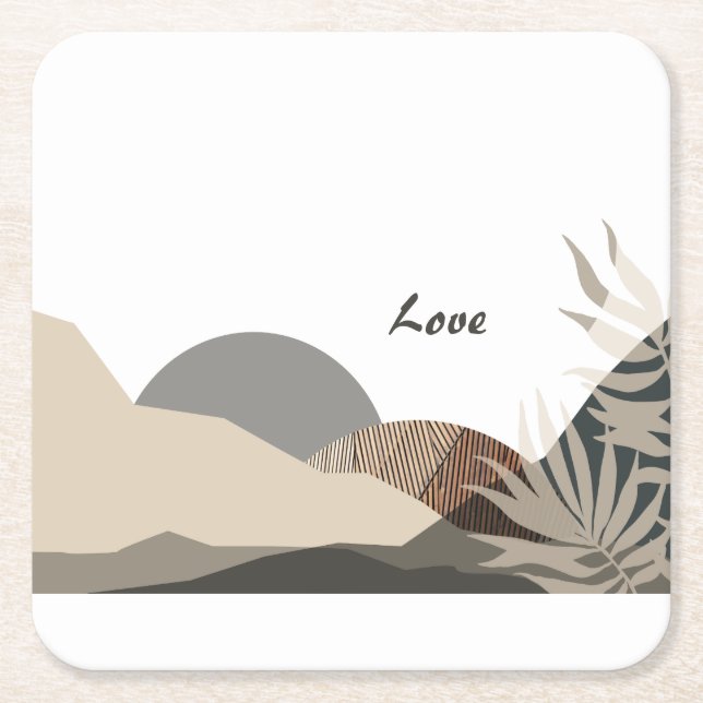 Minimalist Earth Tones Boho "Love"  Rechteckiger Pappuntersetzer (Vorderseite)