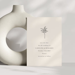 Minimalist Ecru-Palmenbaum-Linienkunst Elegante Ho Save The Date