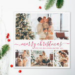 Minimalist Elegant 4 Photo Collage Christmas Feiertagskarte<br><div class="desc">Elegant Calligraphy Minimalist White and Red 4 Photo Collage Merry Christmas Script Holiday Card. This festive, mimimalist, whimsical four (4) photo holiday card template features a pretty photo collage and says „Merry Christmas”! The „Merry Christmas” greeting text is written in a beautiful hand lettered swirly swash-tail font type in red...</div>