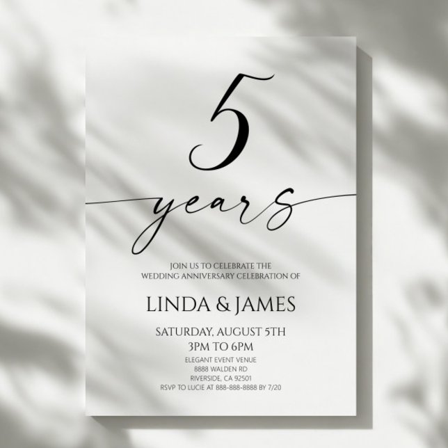 Minimalist Elegant 5th Wedding Anniversary Einladung (Von Creator hochgeladen)