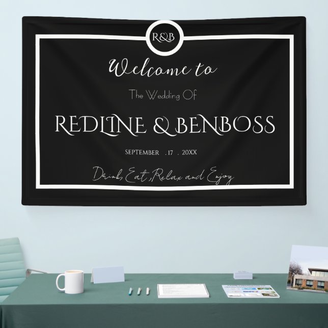 Minimalist Elegant Black and White Wedding Poster Banner (Messe)