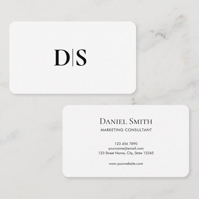 Minimalist Elegant Black on White Monogram Initial Visitenkarte (Vorne/Hinten)