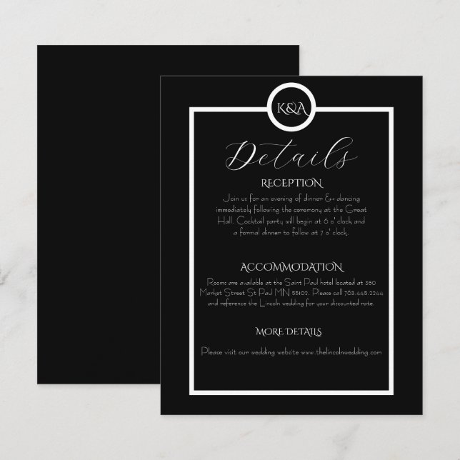 Minimalist Elegant Black & White Wedding  Begleitkarte (Vorne/Hinten)