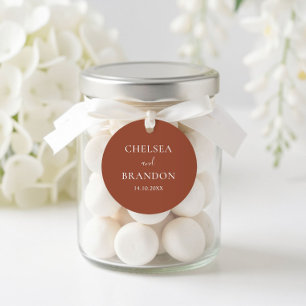 Minimalist Elegant Boho Orangebraunes Hochzeit Runder Aufkleber