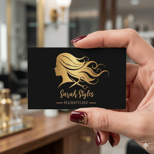 Minimalist Elegant Dunkel Gold Friseur Visitenkarte