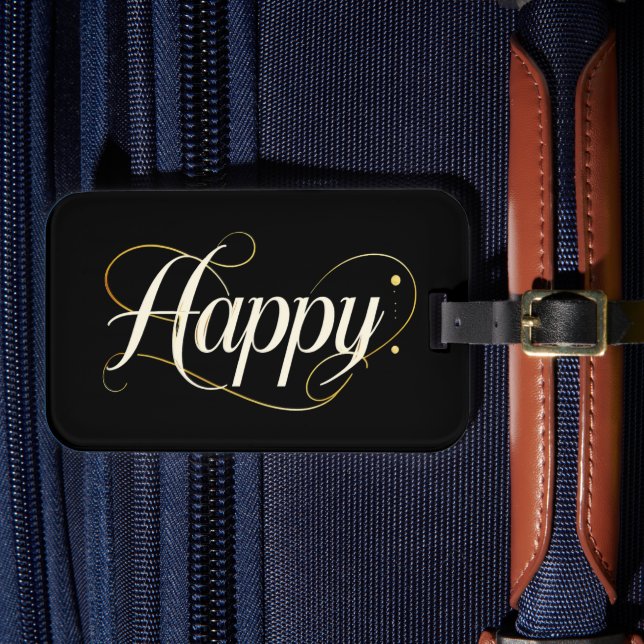 Minimalist Elegant Gold Happy Typography - Classy  Gepäckanhänger (Vorderseite Insitu 4)