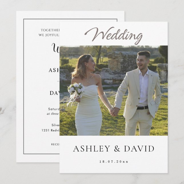 Minimalist Elegant Half Photo Modern chic Wedding Einladung (Vorne/Hinten)