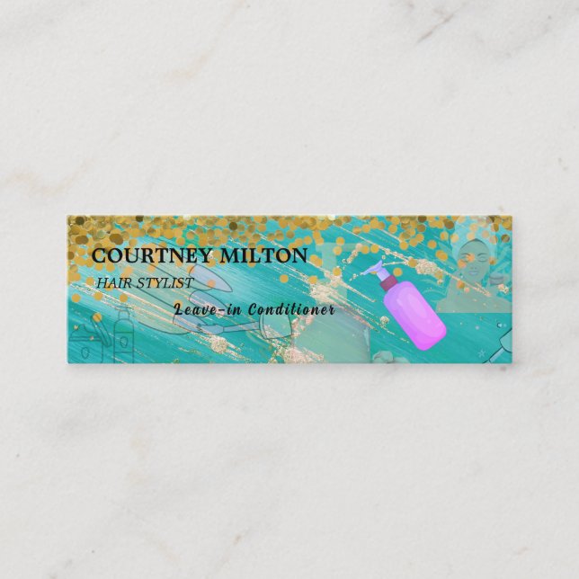 Minimalist Elegant Ivory Black Golden Hair Stylist Mini Visitenkarte (Vorderseite)