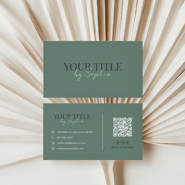 Minimalist Elegant Modern Sage Green QR Code Visitenkarte (Von Creator hochgeladen)