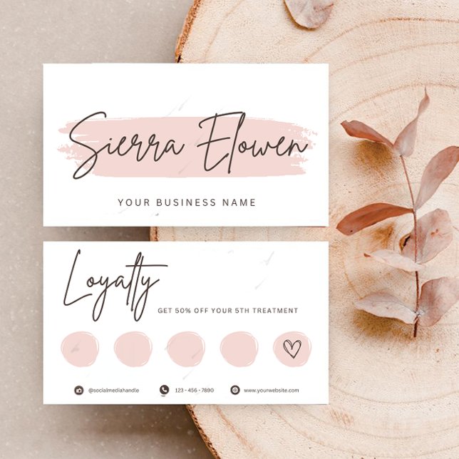 Minimalist Elegant Pink Brush Script Loyalty Card Treuekarte (Von Creator hochgeladen)