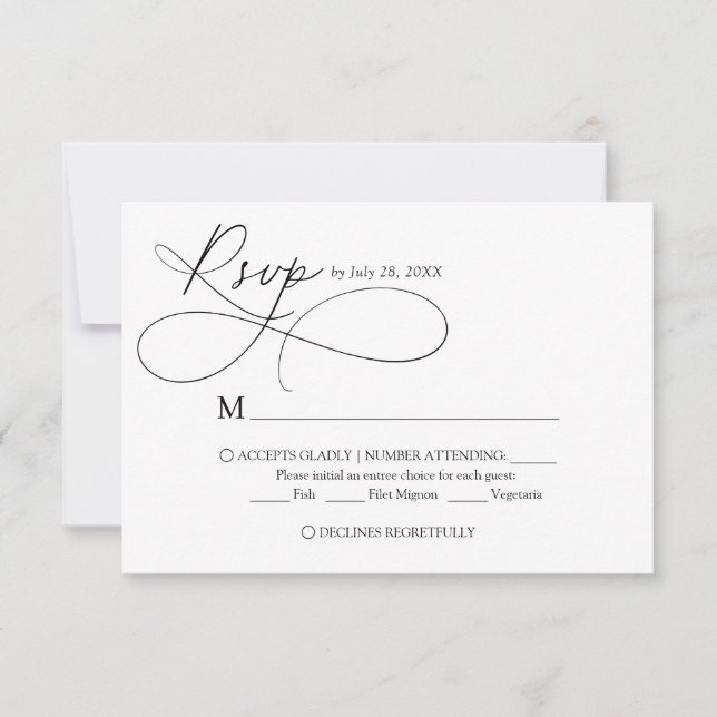 Minimalist Elegant Script Calligraphy Wedding RSVP Karte (Vorderseite)