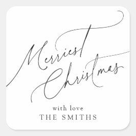 Minimalist Elegant Script Merriest Christmas Quadratischer Aufkleber