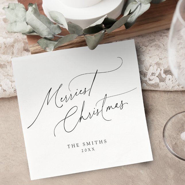 Minimalist Elegant Script Merriest Christmas Serviette (Minimalist Elegant Script Merriest Christmas Napkins)