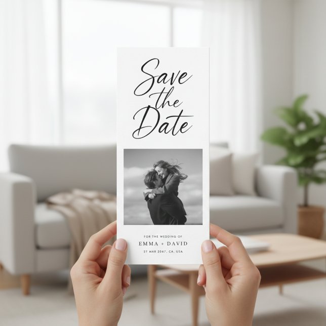 Minimalist Elegant Script Photo Wedding Bookmark Save The Date (Von Creator hochgeladen)