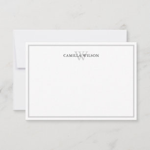 Minimalist Elegantes Monogramm Grau Weiß Maßgeschn Mitteilungskarte