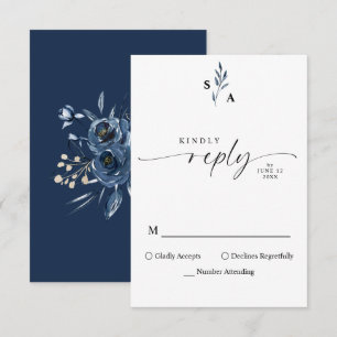 Minimalist Elegantes Monogramm Navy Blau Kalligraf RSVP Karte