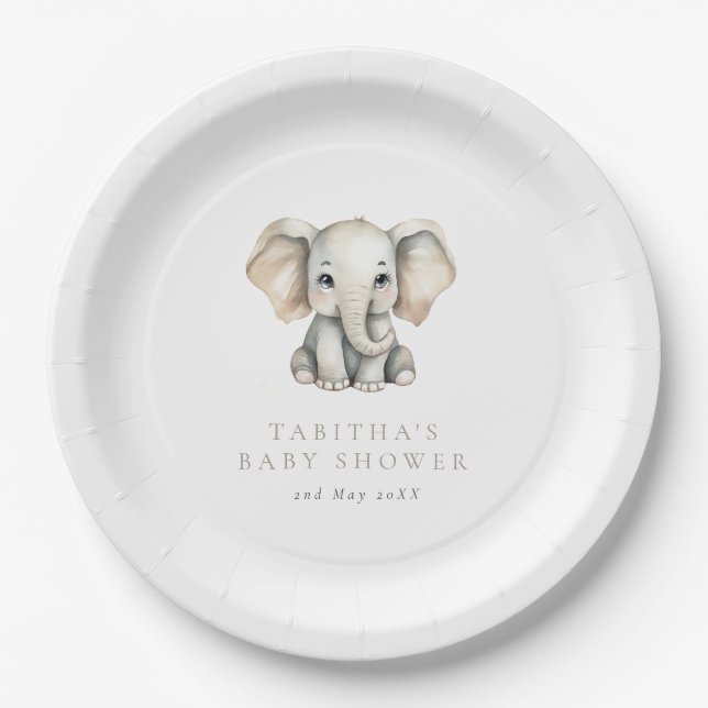 Minimalist Elephant Little Peanut Baby Shower Pappteller (Vorderseite)