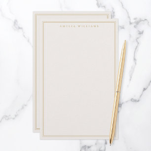 Minimalist Elfenbein-Gold-Monogramm mit zwei Rände Briefpapier