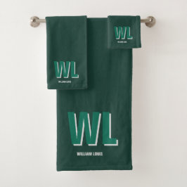 Minimalist Emerald Green Personalized Monogram  Badhandtuch Set